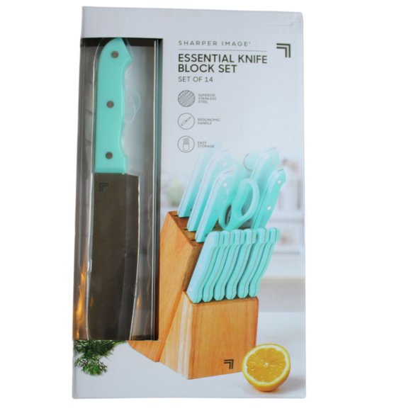 Sharper Image Other - 14 PC Sharper Image Knife Block Set AQUA SKY High Quality Stainless Steel Wood